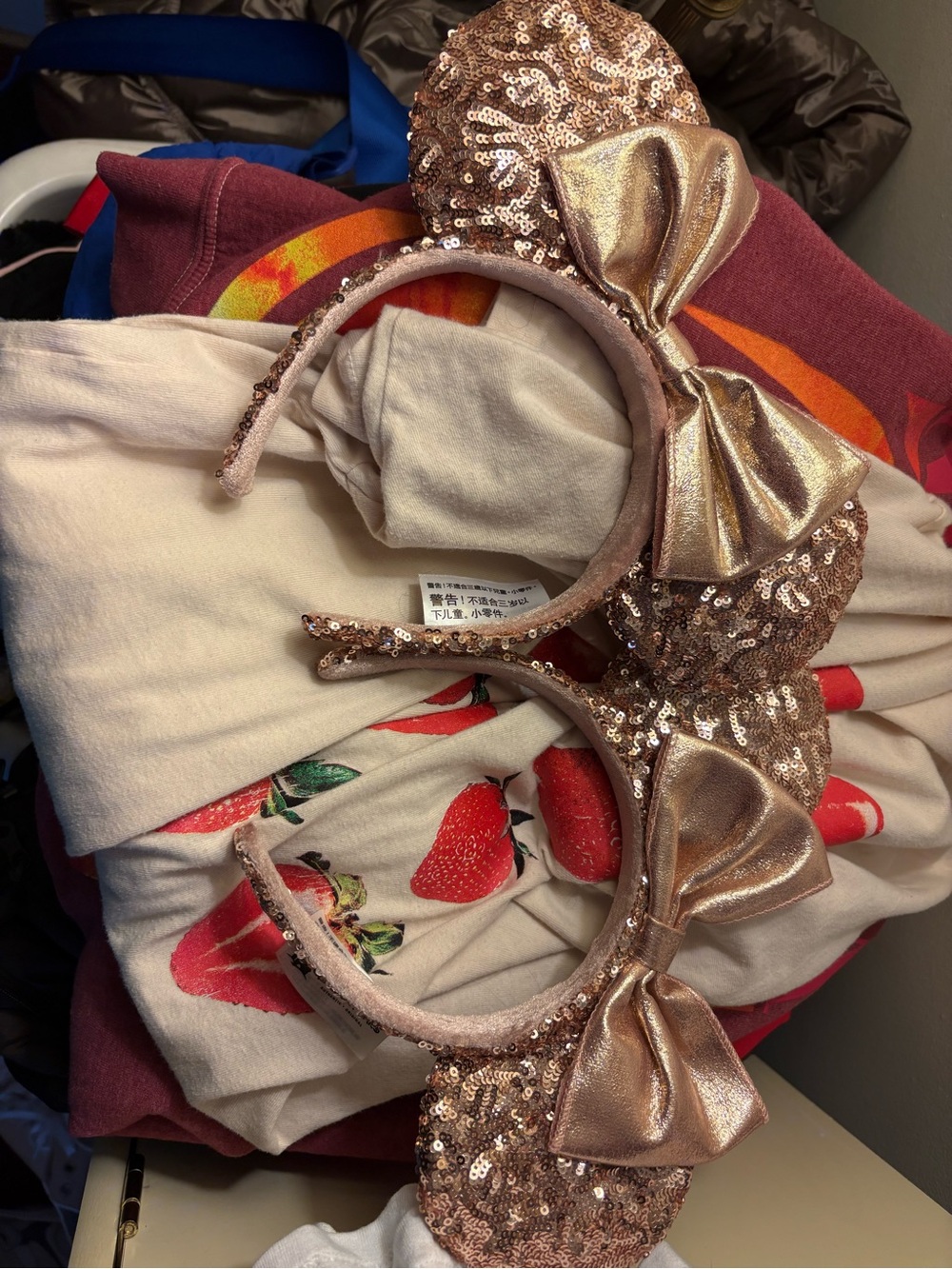 Rose gold sequin Minnie ears.
